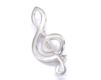 925 Sterling Silver Treble Clef Music Note Brooch