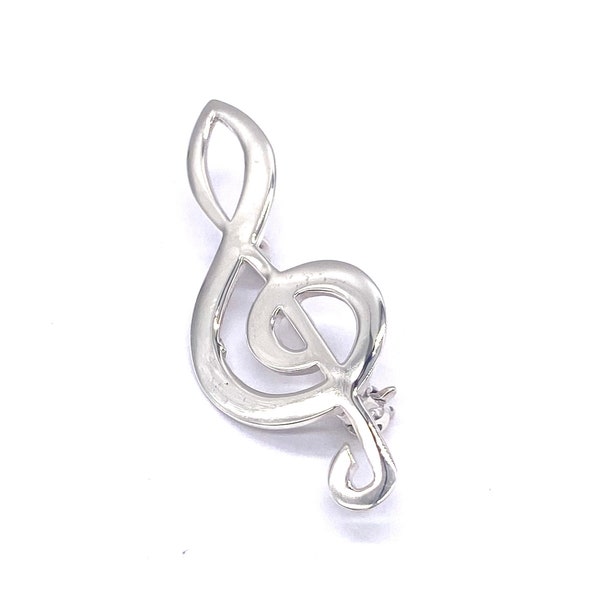925 Sterling Silver Treble Clef Music Note Brooch