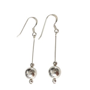 925 Sterling Silver Ball Long Bar Drop Dangle Earrings