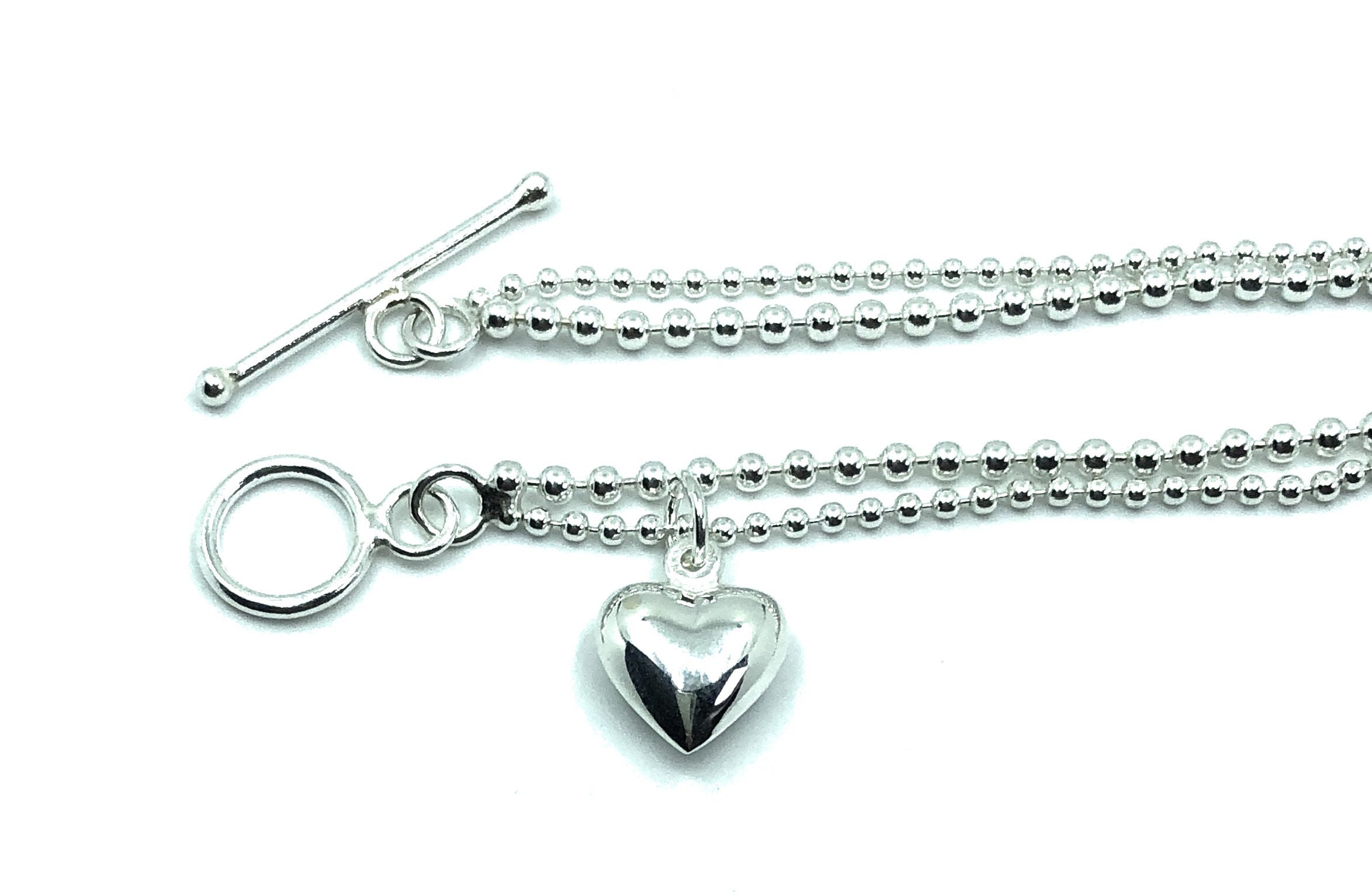 925 Sterling Silver Ball T Bar Bracelet & Heart Charm 19 Cm Etsy UK