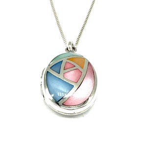 925 Sterling Silver Oval Photo Pendant Locket with Colourful Stones on It