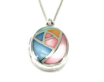 Collana con ciondolo a forma di medaglione con foto ovale in argento sterling 925, catena a maglie larghe - Italia