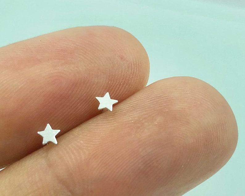 925 Sterling Silver Tiny Small Star Stud Earrings, 3 mm Diameter image 2