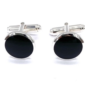 925 Sterling Silver Round Black Onyx Stone Swivel Link Cufflinks T Bar