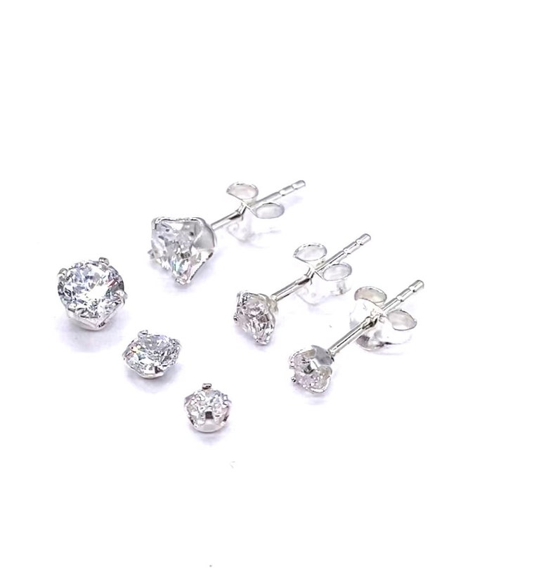 925 Sterling Silver 3 mm, 4 mm & 5 mm Small Crystal Stone Ball Round Stud Earrings image 2