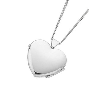 925 Sterling Silver Polished 18 mm Diameter Love HEART Photo Locket Pendant on 16", 18" or 20" Curb Chain