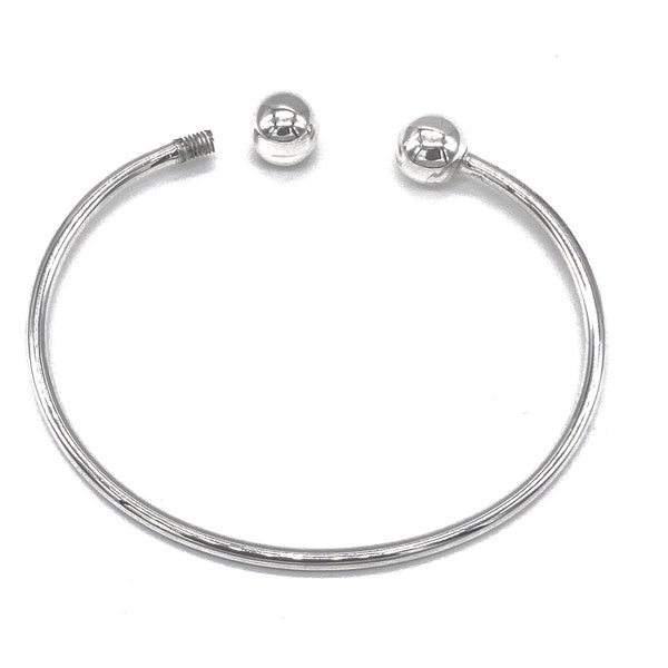 Bracelet bracelet de bracelet de couple de charme 925 Sterling Argent Solid Screw End Open, Circonférence de Bangle 20 cm et 2,5 mm d’épaisseur