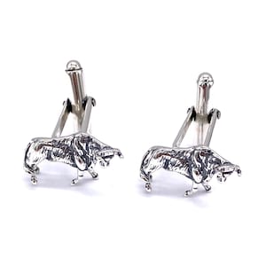 925 Solid Sterling Silver Animal Bull T Bar Swivel Link Cufflinks