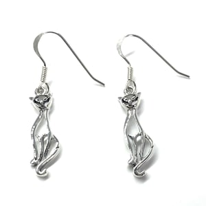 925 Sterling Silver CAT Kitten Drop Dangle Earrings
