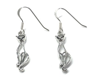 Cat Kitten Drop Dangle Boucles d’oreilles 925 Argent Sterling