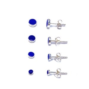 Blue Lapis Small Button Ball Stud Earrings 925 Sterling Silver in Size 3, 4, 5 and 6mm Diameter