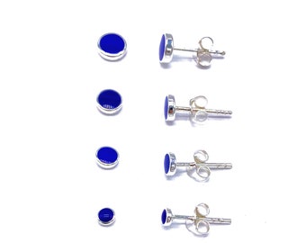 Blue Lapis Small Button Ball Stud Earrings 925 Sterling Silver in Size 3, 4, 5 and 6mm Diameter