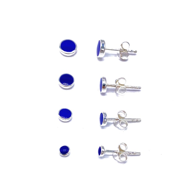 Blaue Lapis Small Button Kugel Ohrstecker 925 Sterling Silber in Größe 3, 4, 5 und 6mm Durchmesser