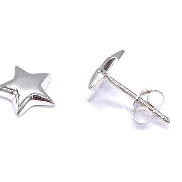 925 Sterling Silver Star Stud Earrings, 10 mm Diameter