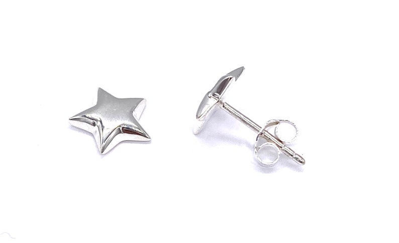 925 Sterling Silver Star Stud Earrings, 10 mm Diameter image 1