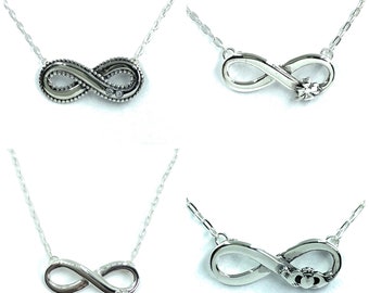 925 Sterling Silver Infinity Forever Friendship and Love Pendant on 17" / 44 cm Cable Chain Necklace