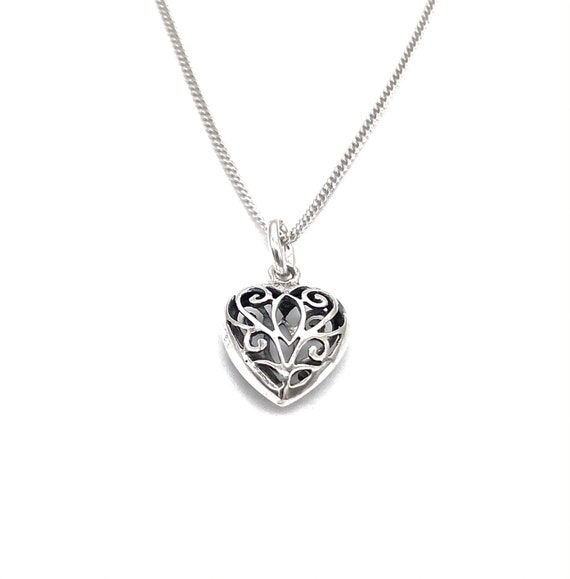 Celtic Filigree Heart Puffed Pendant Charm Necklace 925 - Etsy