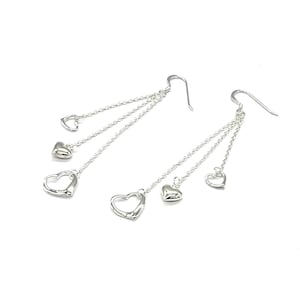 925 Sterling Silver Heart Long Chain Drop Dangle Earrings