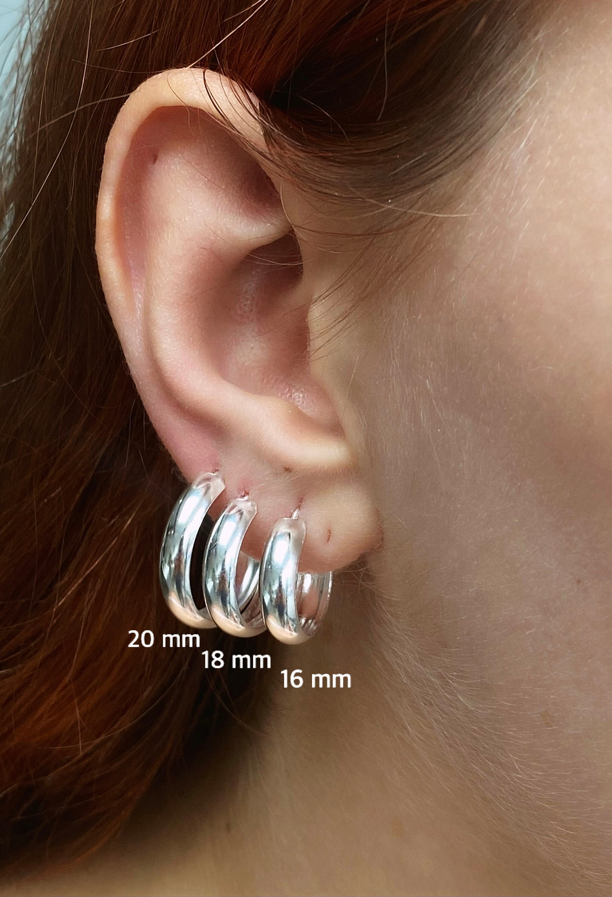 925 Sterling Silver Hinged Huggies Hoop Earrings Chunky 5 Mm