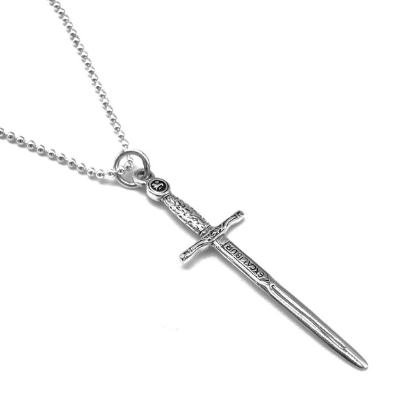 Excalibur Sword Pendant Charm 925 Sterling Silver  on Silver Curb or Ball Chain