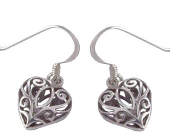 Boucles d'oreilles en forme de cœur en filigrane celtique en argent sterling 925