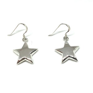 925 Sterling Silver Puffy Star Drop Dangle  Earrings