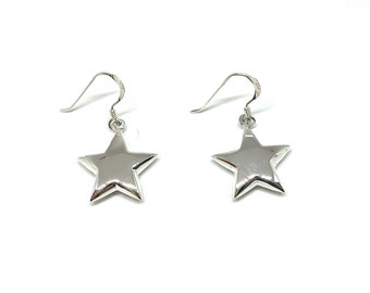 Boucles d'oreilles pendantes en forme d'étoile polie soufflée en argent sterling 925, taille de l'étoile 13, 18, 22 ou 37 mm de diamètre