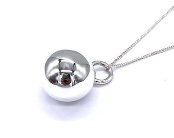 Charme de boule de carillon d’harmonie en argent sterling 925, pendentif sur chaîne de bordure en argent sterling de 16", 18" ou 20" ou sans chaîne