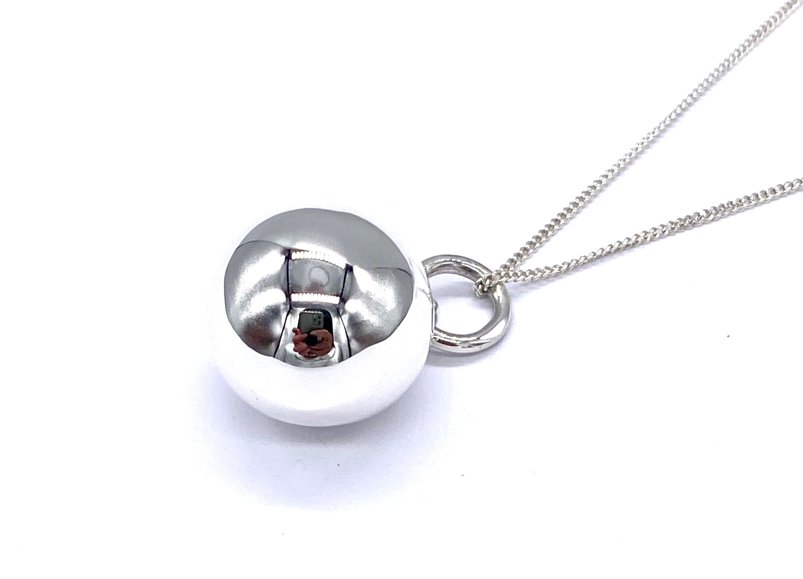 Ball Necklace Pendant ,16 Mm 925 Sterling Silver, Sphere High