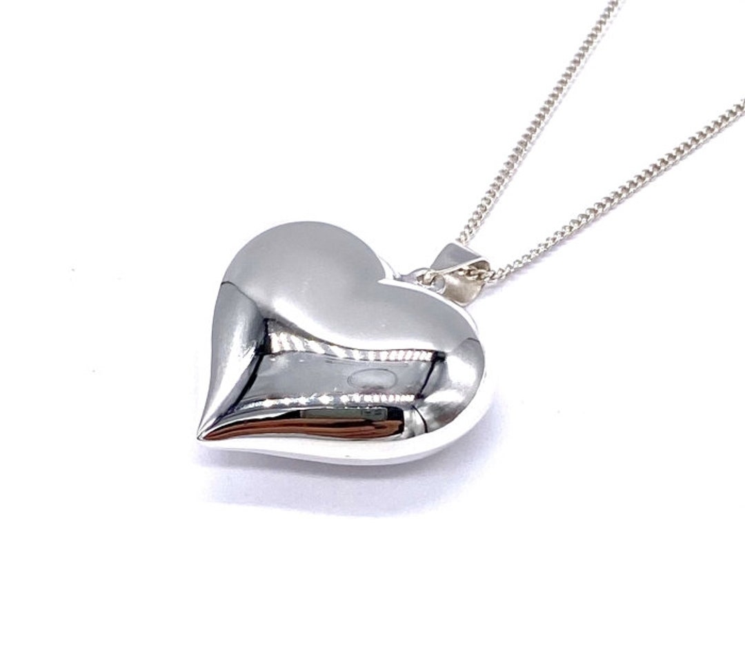 925 Sterling Silver Puffed Big Heart Pendant Charm 25 Mm Diameter