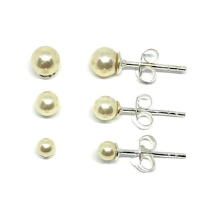 925 Sterling Silver 3 mm,  4 mm & 5 mm Small Pearl Ball Stud Earrings