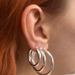 925 Sterling Silver Chunky Hoop Earrings 4 mm Thick, 18, 20, 25, 30 and 35 mm Diameter image 2