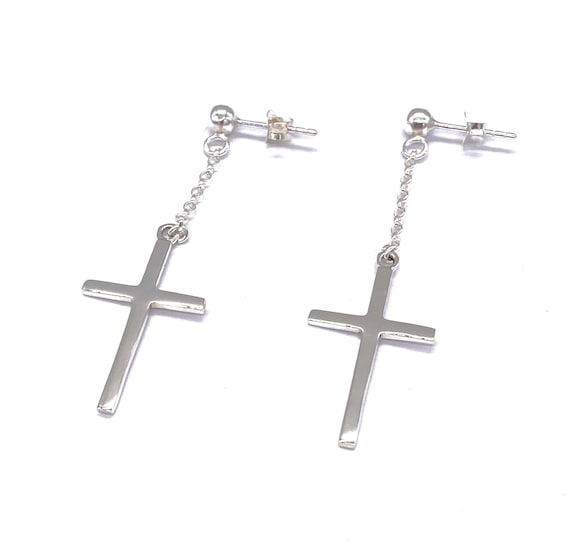 Buy 925 Sterling Silver Solid Latin Cross Drop Stud Earrings