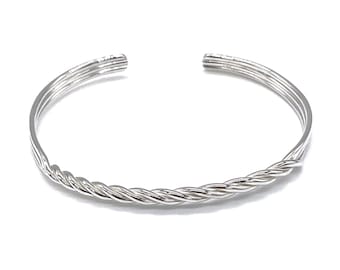 Brazalete de brazalete de puño retorcido 925 plata de ley sólida