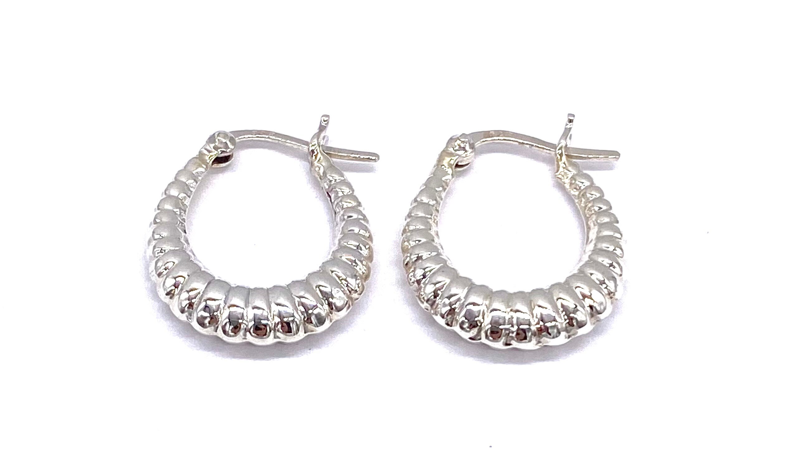 925 Sterling Silver Solid Shrimp Bamboo HOOP Earrings 20 Mm