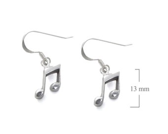 Boucles d'oreilles pendantes en forme de notes de musique en argent sterling 925