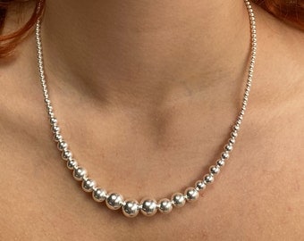 925 Sterling Silver Ball Bead Chain Necklace, Made of 3, 4, 5, 6, 8 and 10 mm Silver Balls