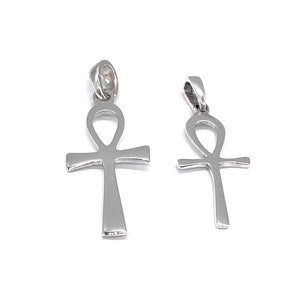 925 Sterling Silver Egyptian Ankh Cross Pendant Necklace, Represent Key of Life on Silver Curb Chain