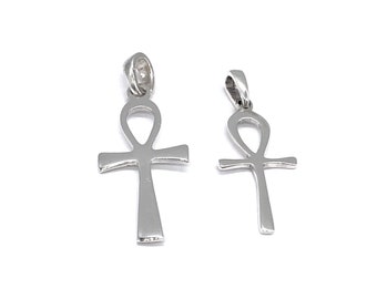 Sterling Silver Egyptian Ankh Cross Pendant: Key of Life With Silver Curb Chain Option