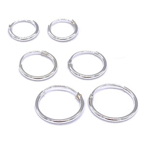 925 Sterling Silver Sleeper Hinged HOOP Earrings 1 mm, 2 mm or 3 mm Thick image 6