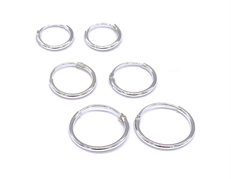 925 Sterling Silver Sleeper Hinged HOOP Earrings 1 mm, 2 mm or 3 mm Thick image 6