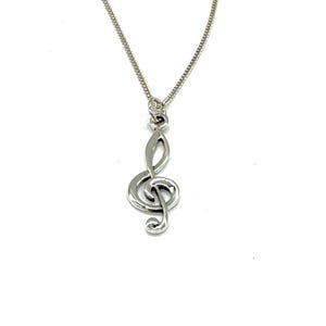 925 Sterling Silver Treble Clef  Pendant Charm Necklace on Silver Curb Chain or Without Chain