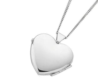 HEART Photo Locket Pendant 20 mm Diameter  925 Sterling Silver  on 16", 18" or 20" Silver Curb Chain