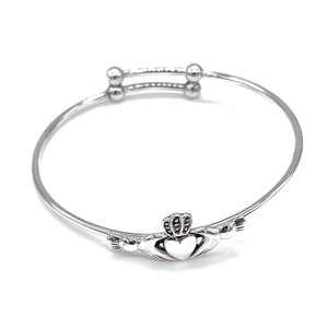 925 Sterling Silver Claddagh Heart Expandable Bangle Bracelet