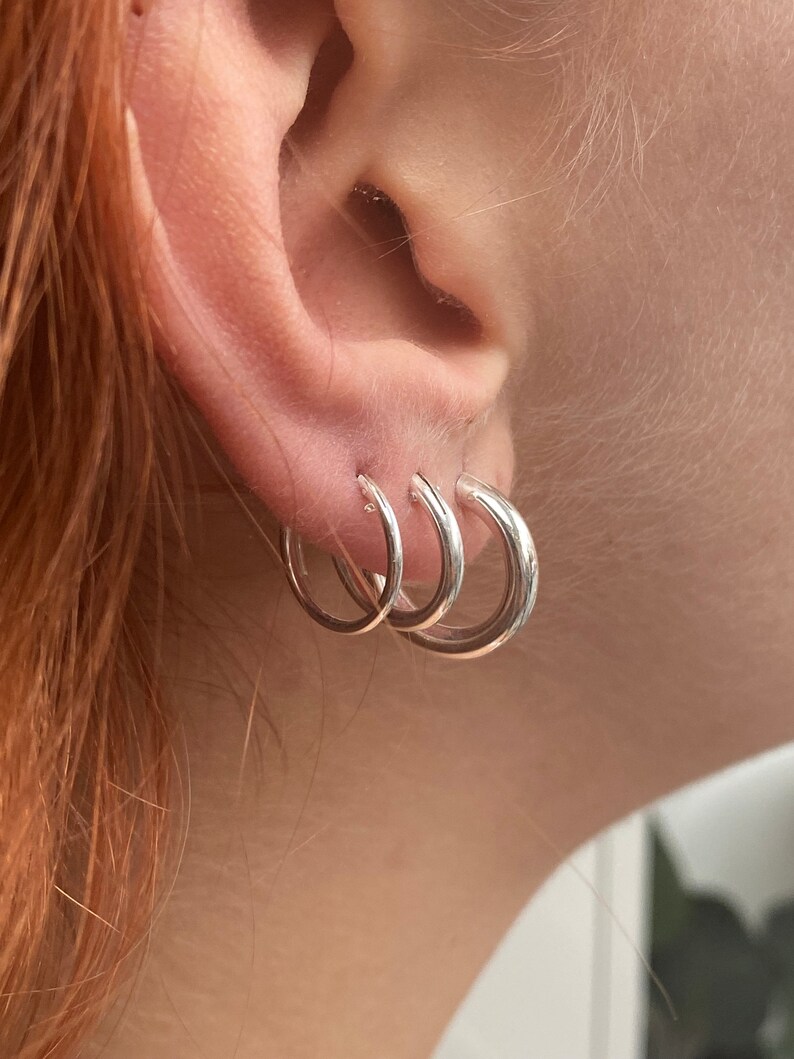 925 Sterling Silver Sleeper Hinged HOOP Earrings 1 mm, 2 mm or 3 mm Thick zdjęcie 3