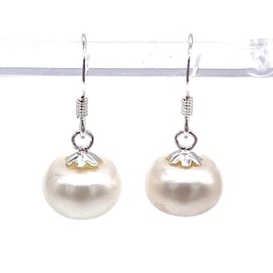 Genuine Fresh Water Pearl Ball Drop Dangle Earrings 925 Sterling Silver