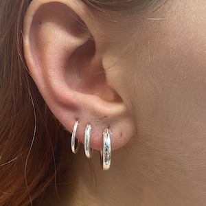 925 Sterling Silver Sleeper Hinged HOOP Earrings 1 mm, 2 mm or 3 mm Thick zdjęcie 1