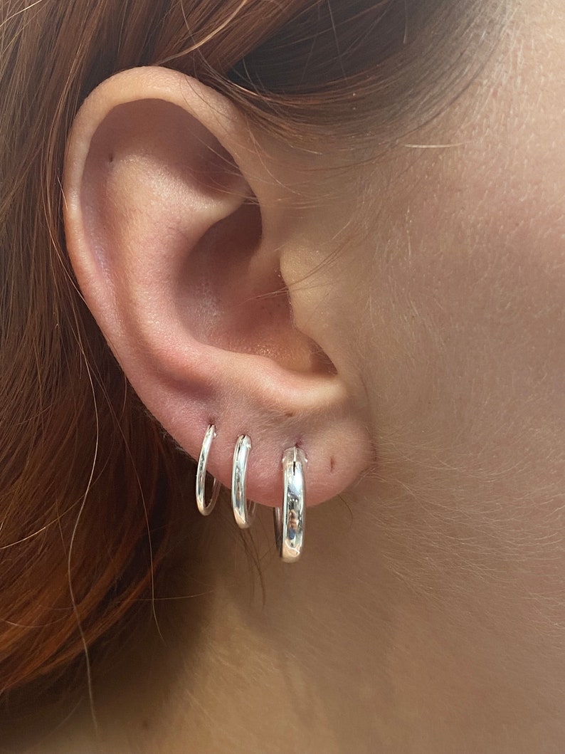 925 Sterling Silver Sleeper Hinged HOOP Earrings 1 mm, 2 mm or 3 mm Thick image 1