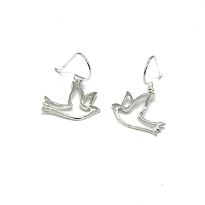 925 Sterling Silver Doves Pigeon Peace Symbol Bird Drop Dangle Earrings