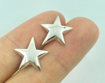 Big Star Stud Earrings 925 Sterling Silver  15 mm Diameter